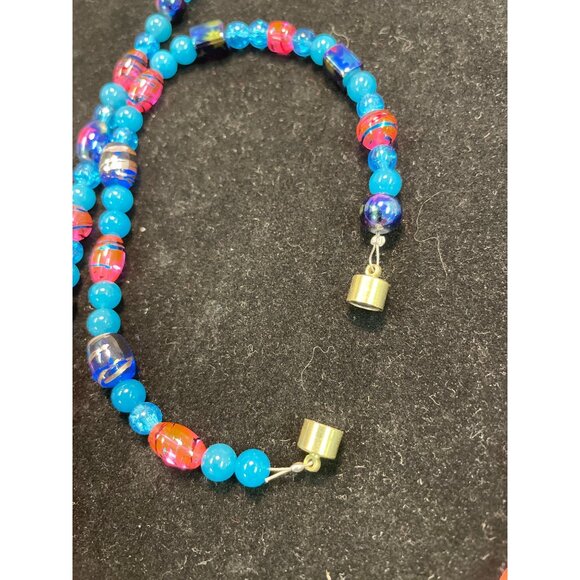 Handmade Cotton Candy Pink Blue Glass Beaded Necklace Bracelet Matching Set - Picture 4 of 4